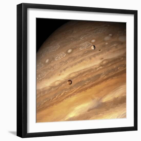 Io and Europa over Jupiter-Michael Benson-Framed Photographic Print