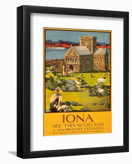 Iona - See this Scotland by MacBraynes Steamers - Celtic Cross at Iona Abbey-Tom Gilfillan-Framed Art Print