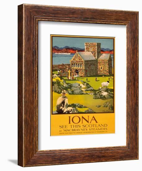 Iona - See this Scotland by MacBraynes Steamers - Celtic Cross at Iona Abbey-Tom Gilfillan-Framed Art Print
