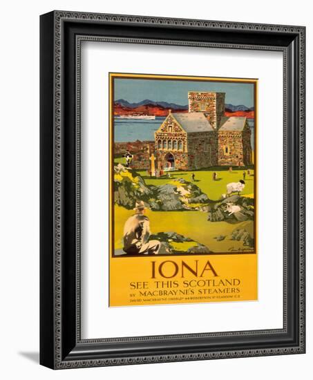 Iona - See this Scotland by MacBraynes Steamers - Celtic Cross at Iona Abbey-Tom Gilfillan-Framed Art Print