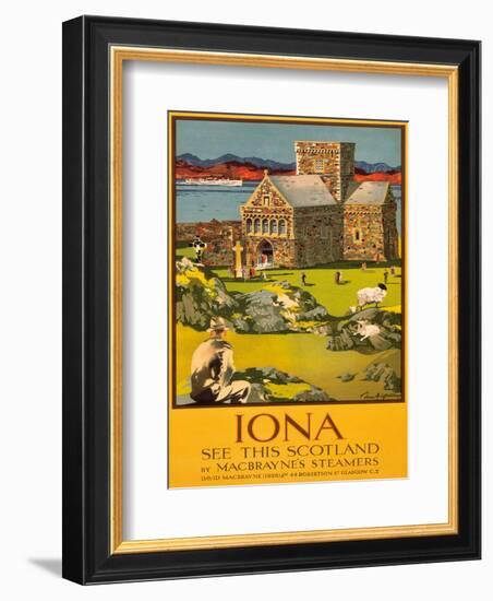 Iona - See this Scotland by MacBraynes Steamers - Celtic Cross at Iona Abbey-Tom Gilfillan-Framed Art Print