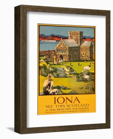 Iona - See this Scotland by MacBraynes Steamers - Celtic Cross at Iona Abbey-Tom Gilfillan-Framed Art Print