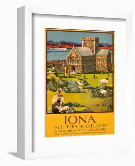 Iona - See this Scotland by MacBraynes Steamers - Celtic Cross at Iona Abbey-Tom Gilfillan-Framed Art Print