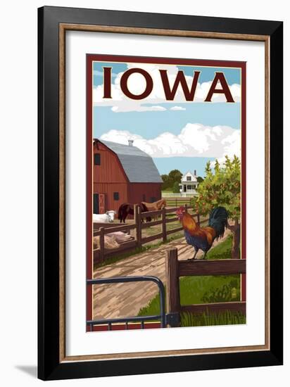 Iowa - Barnyard Scene-Lantern Press-Framed Art Print