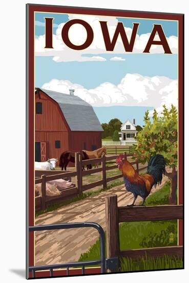 Iowa - Barnyard Scene-Lantern Press-Mounted Art Print
