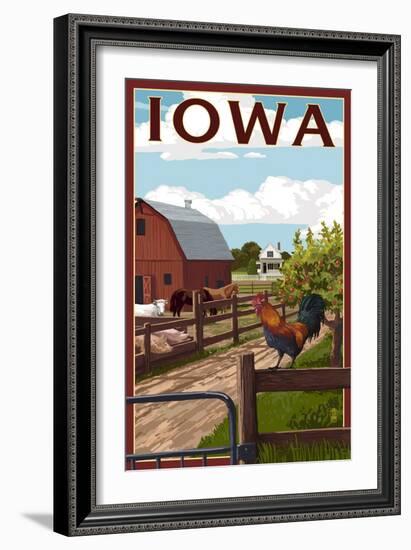 Iowa - Barnyard Scene-Lantern Press-Framed Art Print