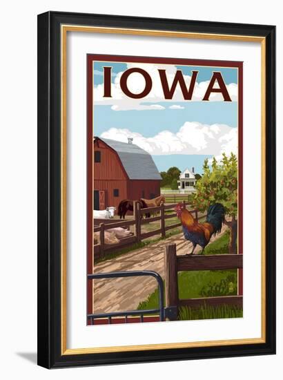 Iowa - Barnyard Scene-Lantern Press-Framed Art Print