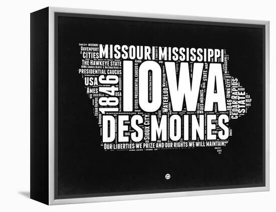 Iowa Black and White Map-NaxArt-Framed Stretched Canvas