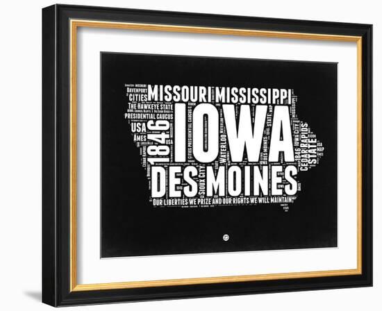 Iowa Black and White Map-NaxArt-Framed Art Print