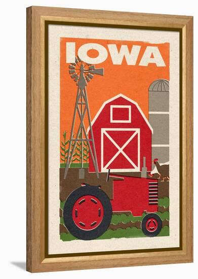 Iowa - Country - Woodblock-Lantern Press-Framed Stretched Canvas