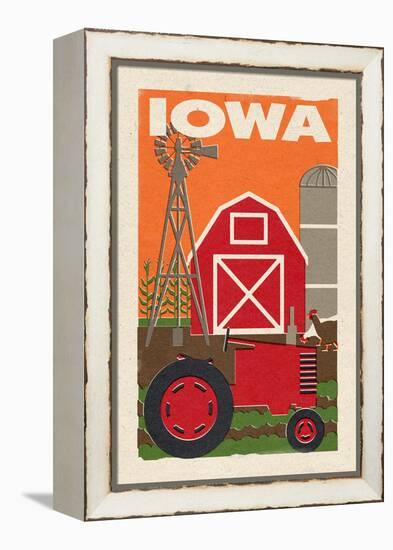 Iowa - Country - Woodblock-Lantern Press-Framed Stretched Canvas