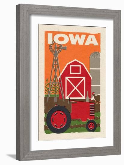 Iowa - Country - Woodblock-Lantern Press-Framed Art Print