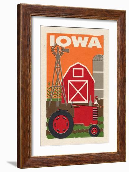 Iowa - Country - Woodblock-Lantern Press-Framed Art Print