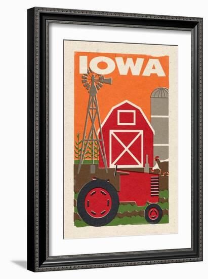 Iowa - Country - Woodblock-Lantern Press-Framed Art Print