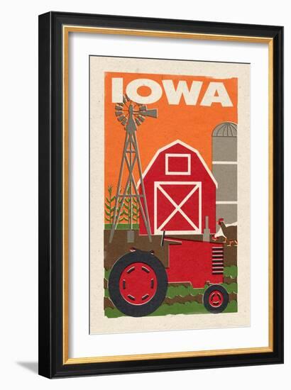 Iowa - Country - Woodblock-Lantern Press-Framed Art Print