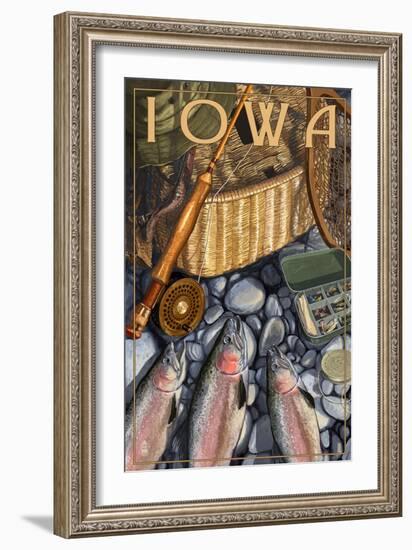 Iowa - Fishing Still Life-Lantern Press-Framed Art Print