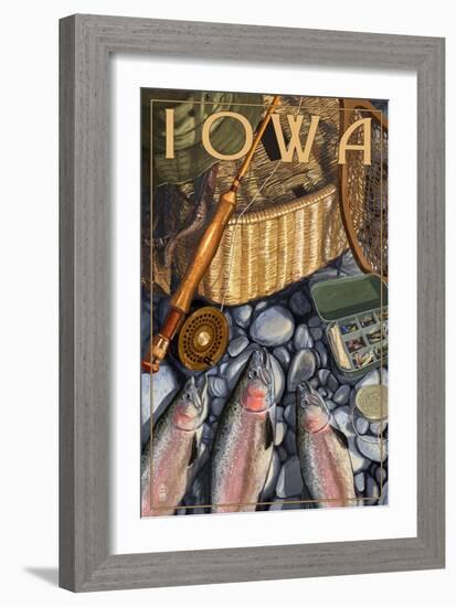 Iowa - Fishing Still Life-Lantern Press-Framed Art Print