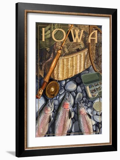 Iowa - Fishing Still Life-Lantern Press-Framed Art Print