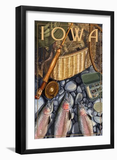 Iowa - Fishing Still Life-Lantern Press-Framed Art Print