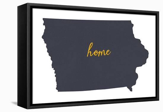 Iowa - Home State- Gray on White-Lantern Press-Framed Stretched Canvas