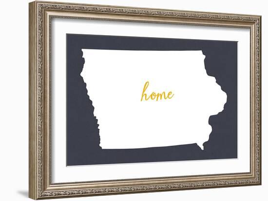 Iowa - Home State- White on Gray-Lantern Press-Framed Art Print