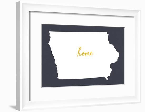 Iowa - Home State- White on Gray-Lantern Press-Framed Art Print