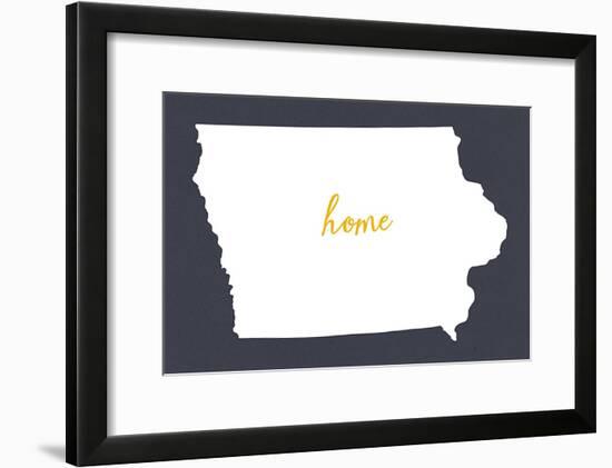 Iowa - Home State- White on Gray-Lantern Press-Framed Art Print