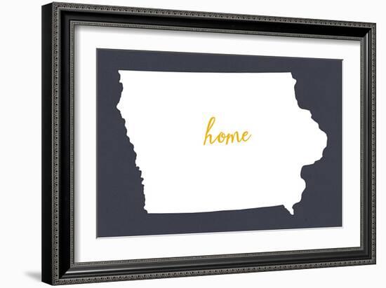 Iowa - Home State- White on Gray-Lantern Press-Framed Art Print