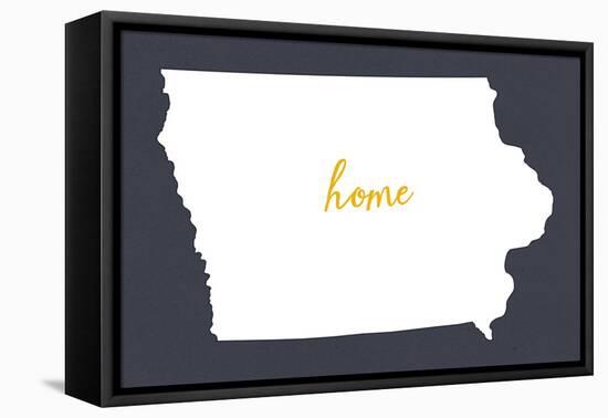 Iowa - Home State- White on Gray-Lantern Press-Framed Stretched Canvas