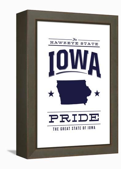 Iowa State Pride - Blue on White-Lantern Press-Framed Stretched Canvas