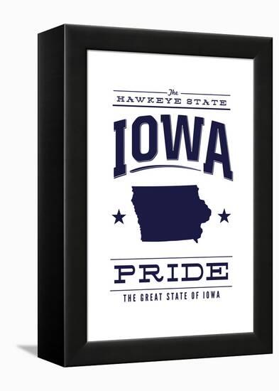 Iowa State Pride - Blue on White-Lantern Press-Framed Stretched Canvas