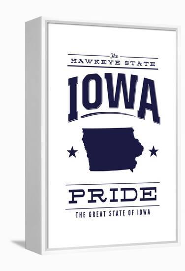 Iowa State Pride - Blue on White-Lantern Press-Framed Stretched Canvas