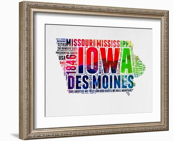 Iowa Watercolor Word Cloud-NaxArt-Framed Art Print