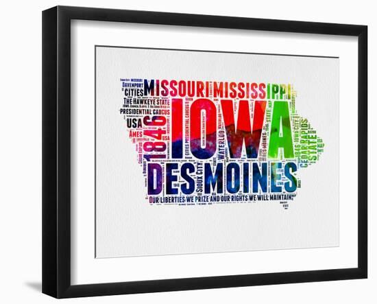 Iowa Watercolor Word Cloud-NaxArt-Framed Art Print