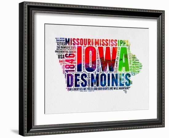 Iowa Watercolor Word Cloud-NaxArt-Framed Art Print