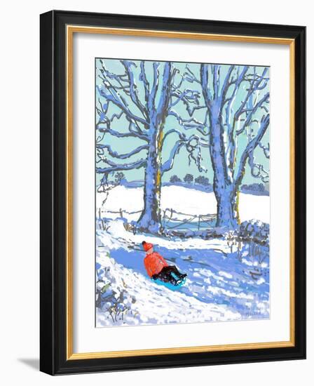 IPad painting, Sledging in Derbyshire, 2021(Ipad print)-Andrew Macara-Framed Giclee Print