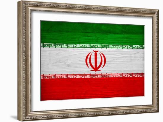 Iran Flag Design with Wood Patterning - Flags of the World Series-Philippe Hugonnard-Framed Art Print