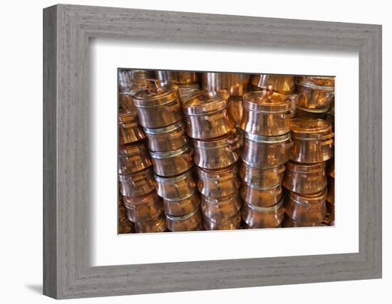 Iran, Kerman, End To End Bazaar, Copper Pots-Walter Bibikow-Framed Photographic Print