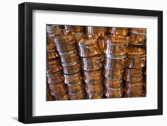 Iran, Kerman, End To End Bazaar, Copper Pots-Walter Bibikow-Framed Photographic Print