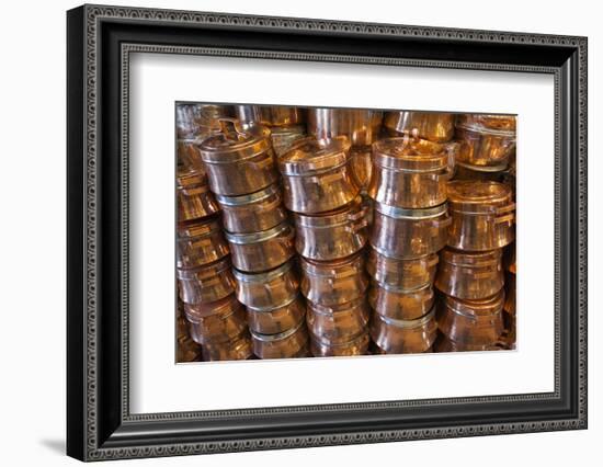 Iran, Kerman, End To End Bazaar, Copper Pots-Walter Bibikow-Framed Photographic Print