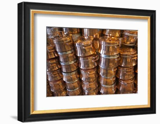 Iran, Kerman, End To End Bazaar, Copper Pots-Walter Bibikow-Framed Photographic Print