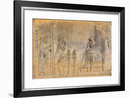 Iran, Persepolis, Imperial Treasury, Bas-Reliefs with Audience by King Darius I, Detail-null-Framed Giclee Print