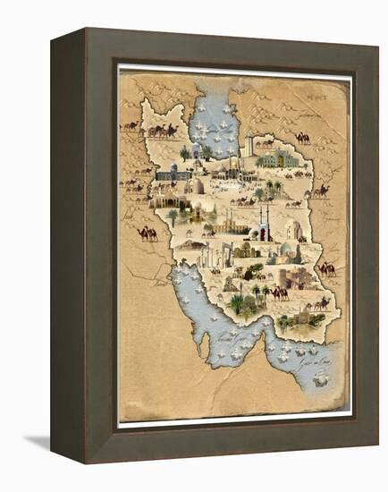 Iran, Pictorial Map-SMETEK-Framed Premier Image Canvas