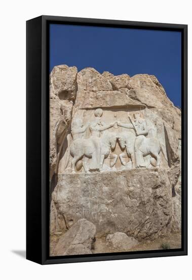 Iran, Shiraz, Naqsh-E Rostam, Sassanian Stone Reliefs Cut Into Mountain-Walter Bibikow-Framed Premier Image Canvas