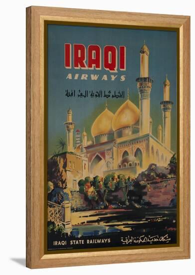 Iraqi Airways Travel Poster, Middle Eastern Mosque-null-Framed Premier Image Canvas