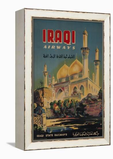 Iraqi Airways Travel Poster, Middle Eastern Mosque-null-Framed Premier Image Canvas