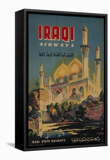 Iraqi Airways Travel Poster, Middle Eastern Mosque-null-Framed Premier Image Canvas