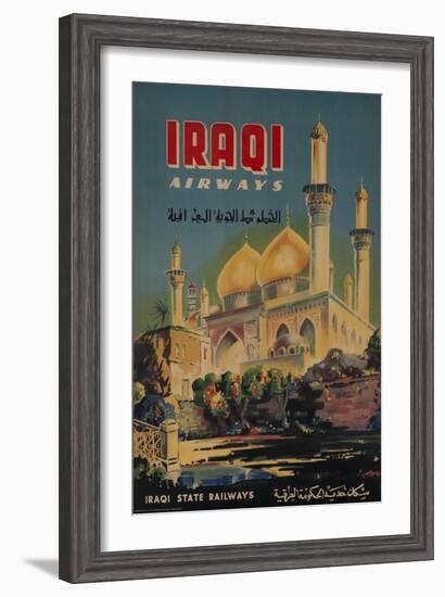 Iraqi Airways Travel Poster, Middle Eastern Mosque-null-Framed Giclee Print