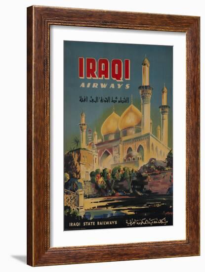 Iraqi Airways Travel Poster, Middle Eastern Mosque-null-Framed Giclee Print