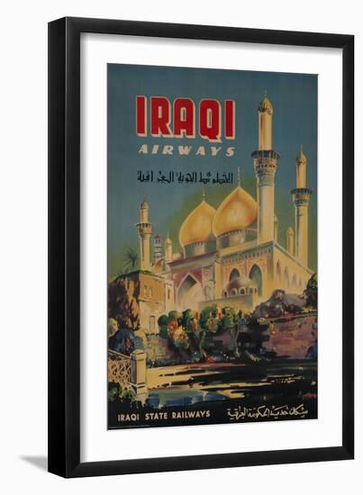 Iraqi Airways Travel Poster, Middle Eastern Mosque--Framed Giclee Print